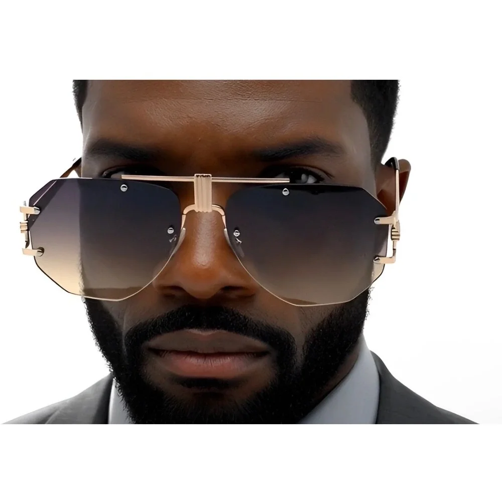 Men Brown Sunglasses Square Rimless Elegant Classy Oversized Exaggerated Lentes‎